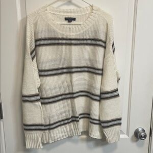 American Eagle Outfitters Cream and Gray Striped Sweater